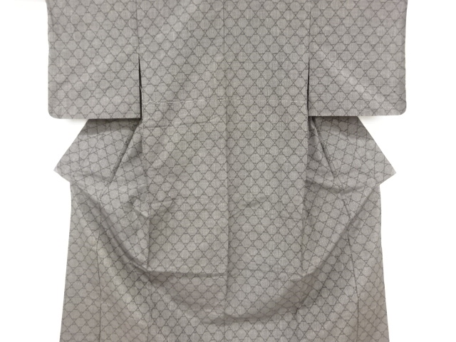 アンティーク　幾何学模様織り出し十日町紬単衣着物